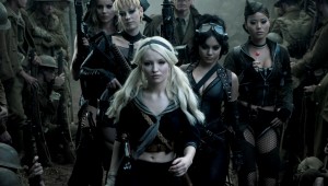 Emily Browning (front), Jena Malone and Vanessa Hudgens (second row), Abbie Cornish, Scott Glenn, and Jamie Chung (back row) in "Sucker Punch."