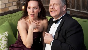Meg MacCary and Bradley Campbell star as the titular gossips in Amphibian Stage Productions’ Mr. & Mrs. Fitch.