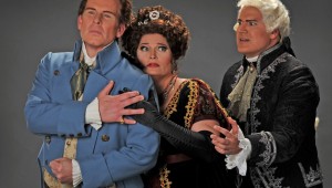 Soprano Carter Scott stars as Tosca, with tenor Roger Honeywell as Cavaradossi (left) and baritone Michael Chioldi as Scarpia, in Fort Worth Opera’s production of the Puccini classic.