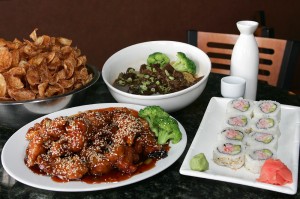 EATS Tang’s Pacific Bistro offers ninja chips, a beef ramen bowl, a California roll, and sesame chicken. Lee Chastain