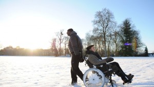 Omar Sy takes François Cluzet out for a snow day in The Intouchables.
