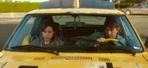 SAFETY NOT GUARANTEED Aubrey Plaza and Mark Duplass ride in a vehicle that is not a time machine in "Safety Not Guaranteed."