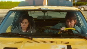 Aubrey Plaza and Mark Duplass ride in a vehicle that is not a time machine in "Safety Not Guaranteed."
