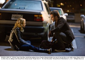 WP-014 Elizabeth Banks and Chris Pine meet in the parking lot outside an AA meeting in "People Like Us."