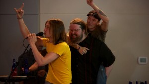 Best drummer Matt Mabe throws up the horns as Nick Choate catches a ride with Michael “Big Mike” Richardson, whose Box of Rock won best cover/tribute band. Vishal Malhotra