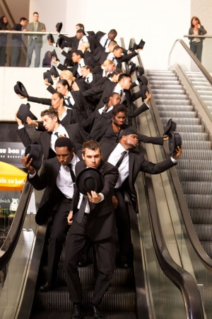 STEP UP: REVOLUTION Ryan Guzman (front) and company use an office tower lobby as a dance venue in "Step Up Revolution."