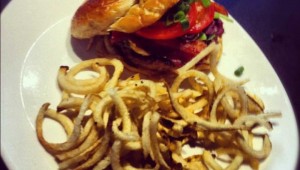Live Oak Music Hall & Lounge's bacon bleu cheese burger.