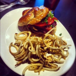 ChowBaby Live Oak Music Hall & Lounge's bacon bleu cheese burger.