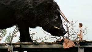 Quvenzhané Wallis faces down an extinct creature in the Louisiana bayou in Beasts of the Southern Wild.