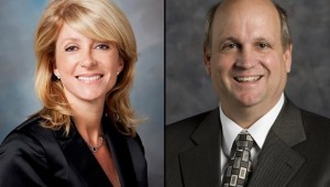 Sen. Wendy Davis (D-Fort Worth) and Rep. Mark Shelton (R-Fort Worth). COURTESY OF TEXAS TRIBUNE