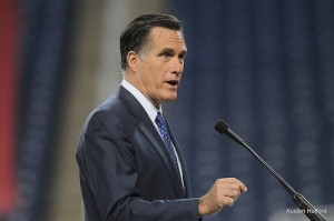 1-romney Mitt Romney speaking in Detroit in February. COURTESY OF AUSTEN HUFFORD.
