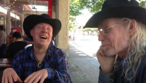 Bill Werngren (left) and James Michael Taylor hang out in the Stockyards. Courtesy Jeannette Stewart