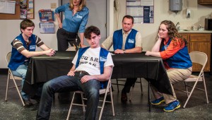 (From left to right) Michael McMillan, Morgan McClure, Montgomery Sutton, Chip Wood, and Jenny King star in Circle Theatre’s current production.