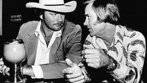 BILLY BOB BARNETT GETS AN EARFUL FROM THE OL' POSSUM HIMSELF, GEORGE JONES. (photo courtesy of Barnett)