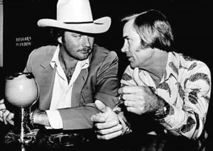 george BILLY BOB BARNETT GETS AN EARFUL FROM THE OL' POSSUM HIMSELF, GEORGE JONES. (photo courtesy of Barnett)