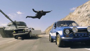Yep, that’s Tyrese Gibson leaping onto a speeding car to avoid being crushed by a tank in Fast & Furious 6.