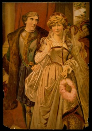 benedick-beatrice A 19th-century artist's rendering of Henry Irving and Ellen Terry starring in Shakespeare's "Much Ado About Nothing."
