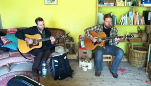 Fort Worthians Daniel Payne (left) and the author entertain the Euro masses.