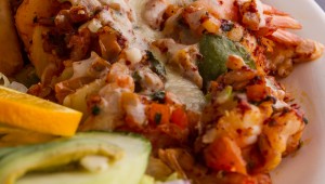 Smartly spiced Tex-Mex goodies, including shrimp skewers, are plentiful at Mariscos la Marea. James Coreas