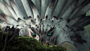 Hiccup meets the very large alpha dragon in How to Train Your Dragon 2.