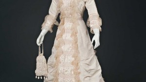 Silk and lace wedding gown, 1874