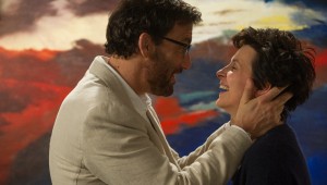 Clive Owen and Juliette Binoche share a laugh in front of one of her paintings in Words and Pictures.