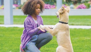 Quvenzhané Wallis plays with Sandy in the new Annie.