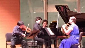 (From left to right) Michael Shih, Vadym Kholodenko (his page turner), and Kelly Cornell deftly handled Brahms' "Horn Trio."