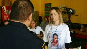 Jessica Castillo, Daniel Brumley’s mother, talked with Deputy Chief Charlie Ramirez at the meeting. Jeff Prince