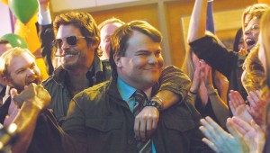 James Marsden and Jack Black make a triumphant entrance at their 20th high school reunion in The D Train.