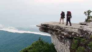 Robert Redford and Nick Nolte look out from the McAfee Knob on the Appalachian Trail in "A Walk in the Woods."
