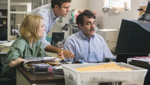Rachel McAdams, Mark Ruffalo, and Brian D’Arcy James prepare to break an earth-shaking story in Spotlight.