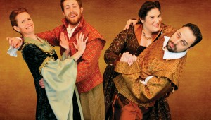 Felicia Bertch, Robert Gemaehlich, Karen Matheny, and Andrew Manning star in Stolen Shakespeare Guild’s 17th-century shows.