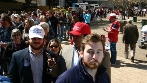 A LONG LINE OF PEOPLE HEAD TOWARD THE SOUTH ENTRANCE AT FORT WORTH CONVENTION CENTER (all photo by Jeff Prince)