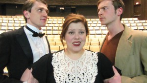 Christopher Taylor, Shayleigh Ward, and Caddo Lindsey are caught in a triangle in UNT’s Stage Kiss.