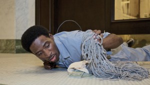 Carlos Brumfield ponders a sudden windfall at Jubilee Theatre’s Livin’ Fat.