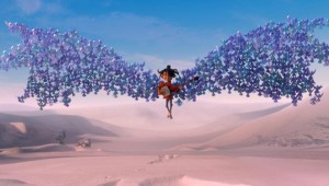 Paper cranes lift a boy hero into the sky in "Kubo and the Two Strings."