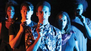 Liz Mikel, Justin Duncan, Aaron Green, Natalie Wilson King, and Djoré Nance suck on their Bootycandy at Stage West.