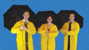 Tyler Jeffrey Adams, Ally van Deuren, and Jared Kyle bring a classic movie to the stage in Stolen Shakespeare Guild’s "Singin’ in the Rain."