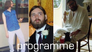 Programme: Starring Nathan Brown (left), Ben Hance (center), and Landon Cabarubio (right).