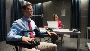 Joseph Gordon-Levitt sweats out a CIA polygraph test in Snowden.