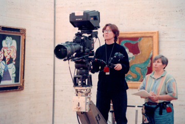 KERA’s Ginny Martin, left, and Mary Beth Boehm use a high-definition camera to shoot artworks at the Kimbell Museum for a tv special.