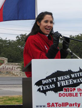 The TTC ‘is going to cut the state into pieces,’ said Terri Hall of the San Antonio Toll Party.