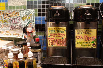 The vegan café offers various politically correct coffees.