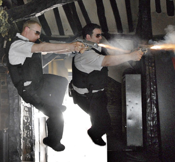 Life imitates a John Woo movie for Simon Pegg and Nick Frost in ‘Hot Fuzz.’