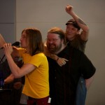 Best drummer Matt Mabe throws up the horns as Nick Choate catches a ride with Michael “Big Mike” Richardson, whose Box of Rock won best cover/tribute band. Vishal Malhotra