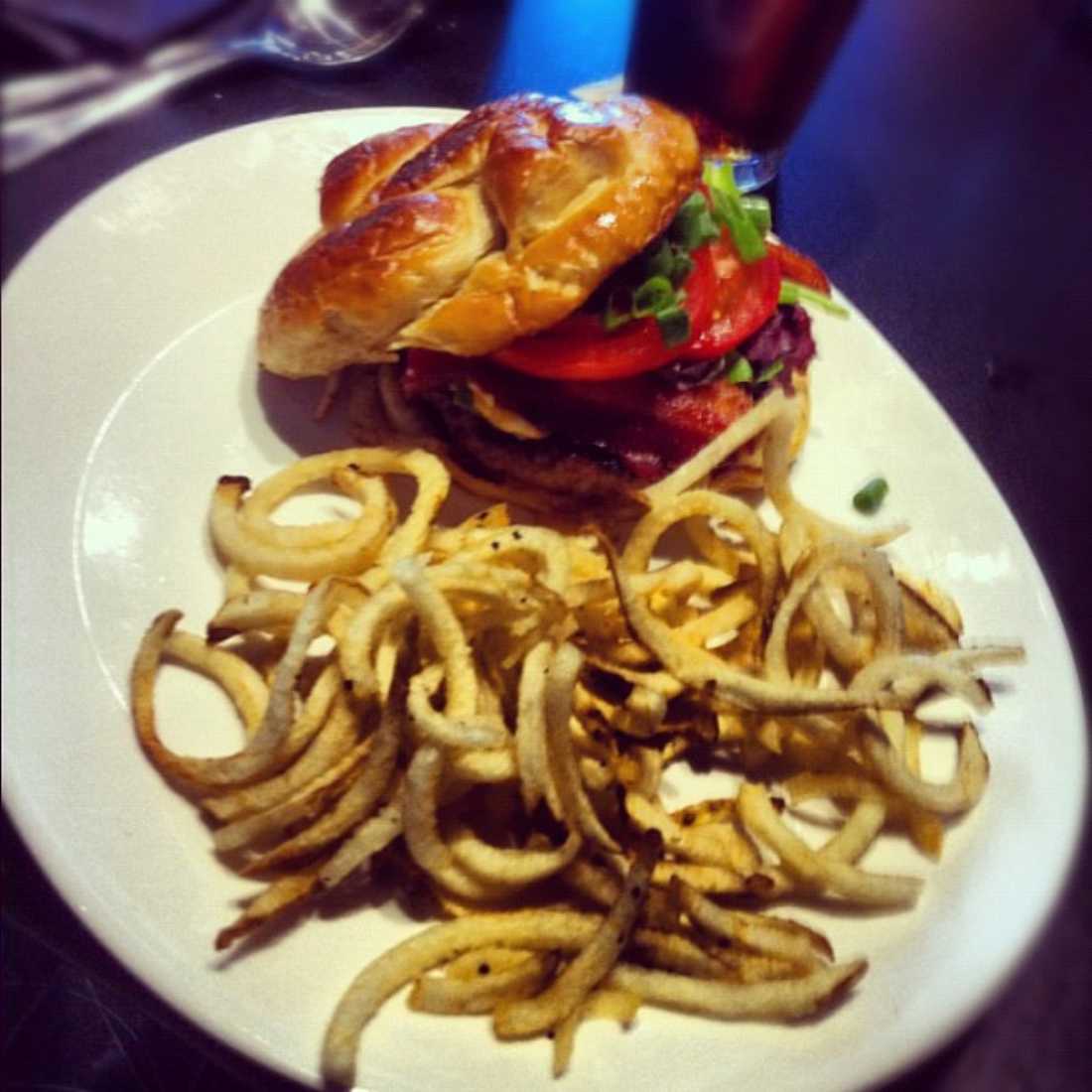 Live Oak Music Hall & Lounge's bacon bleu cheese burger.