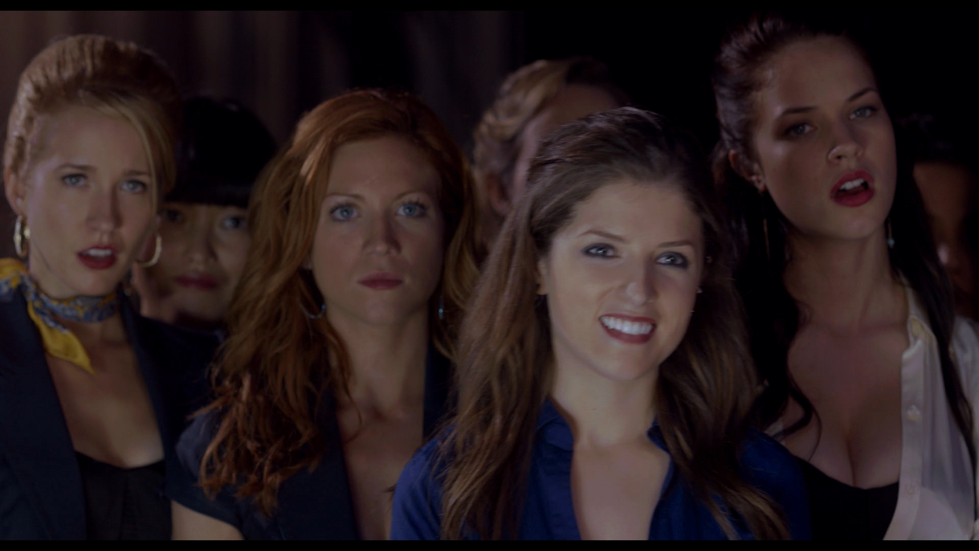 Hey yo, hey yo, hey yo, hey yo! These girls look good. Anna Camp, Hana Mae Lee, Brittany Snow, Anna Kendrick, and Alexis Knapp in "Pitch Perfect."