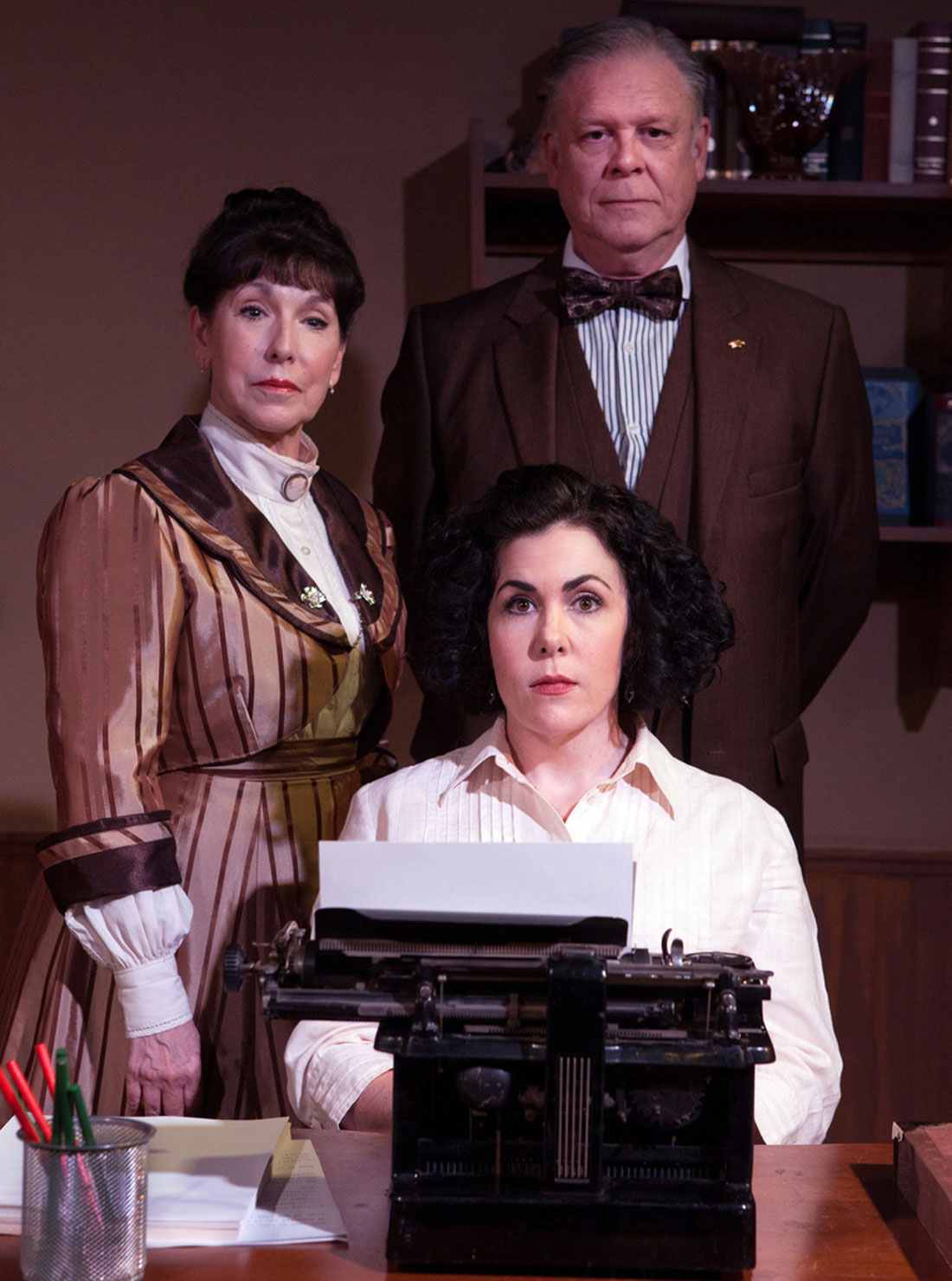 Lois Sonnier Hart and John S. Davies star alongside Emily Scott Banks (seated) in Circle Theatre’s creepy new production.