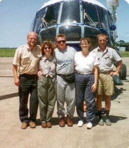 In the summer of 1996, Cardenas (second from left) helped with the evacuation of the American embassy staff from Sierra Leone, getting evacuees transferred from helicopters to planes for the flight home. Courtesy Debra Cardenas